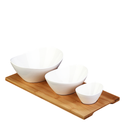 Bowl oval mit Bambus-Tablett Set 4pcs - BASIC Bamboo Lunasol