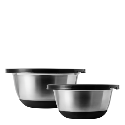Mixing Bowl Set CNS 4pcs with Plastic Lid and Silikon Bottom - Basic Kitchen