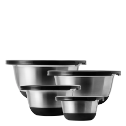 Rührschüssel-Set CNS 8-tlg. mit Kunststoffdeckel und rutschfestem Silikon-Boden - Basic Kitchen